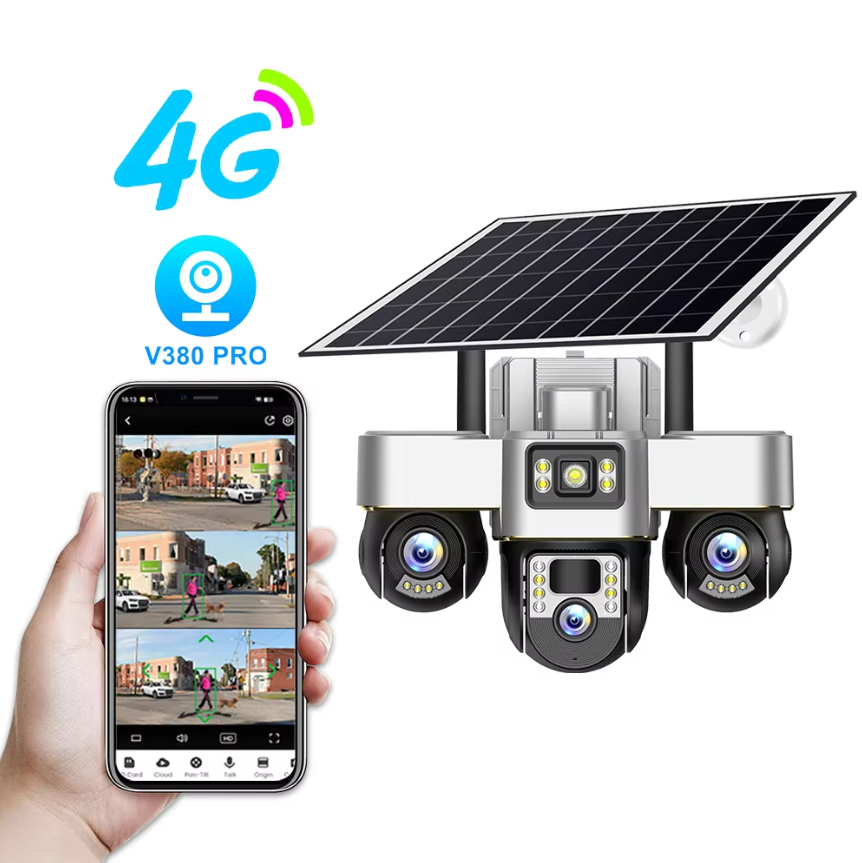 3 Lens 3 ptz waterproof 4g sim solar Cam